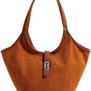 Brown Faux Suede Tote Bag Women Large Work Hobo with Zip Security